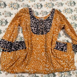 Jharcraft Vibrant Orange and Black Patterned Tunic